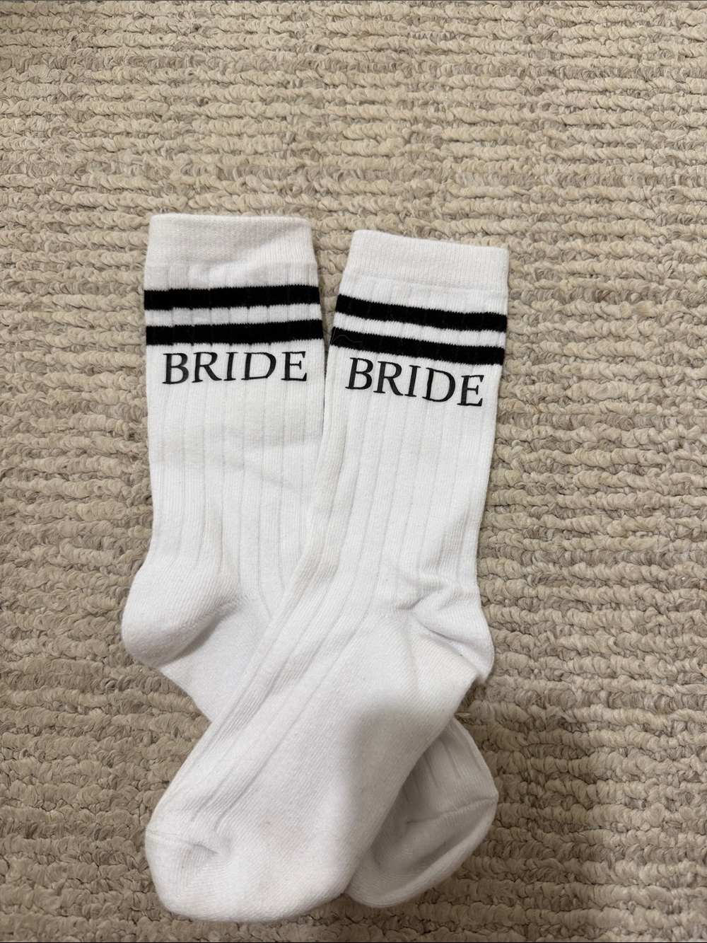 Bride White Crew Socks with Black Stripes